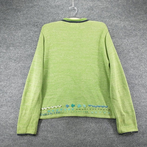 Icelandic Design Women's Silk Blend Cardigan Green Large Long Sleeve Crochet - Picture 6 of 15